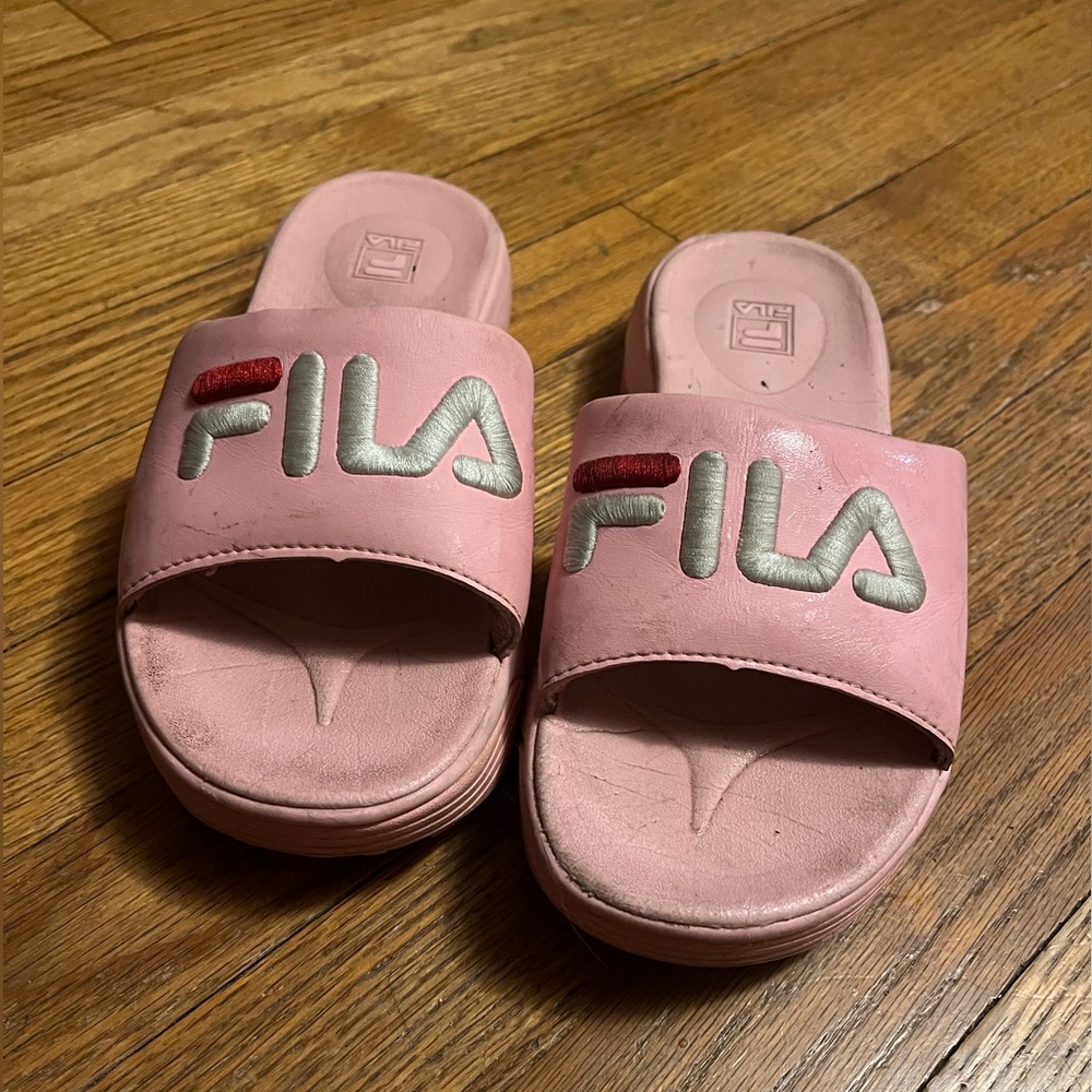 Fila Pink Platform Slides, Size 7